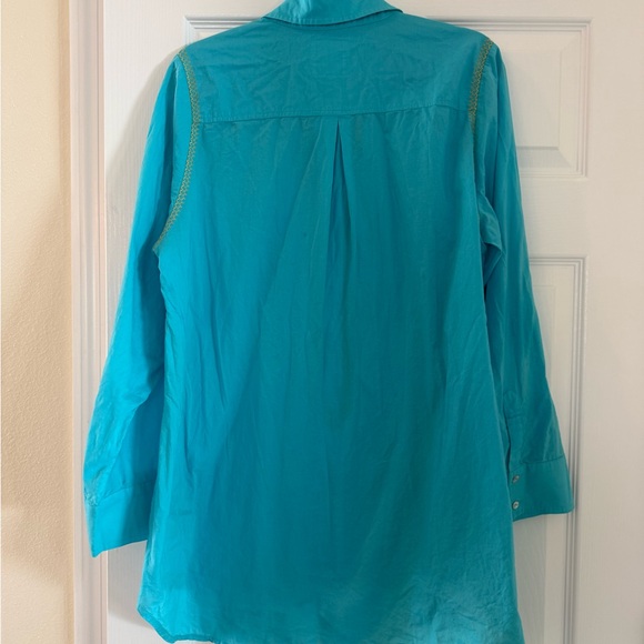 Sigrid Olsen 100% Cotton Aqua and Yellow Shirt - Picture 6 of 9
